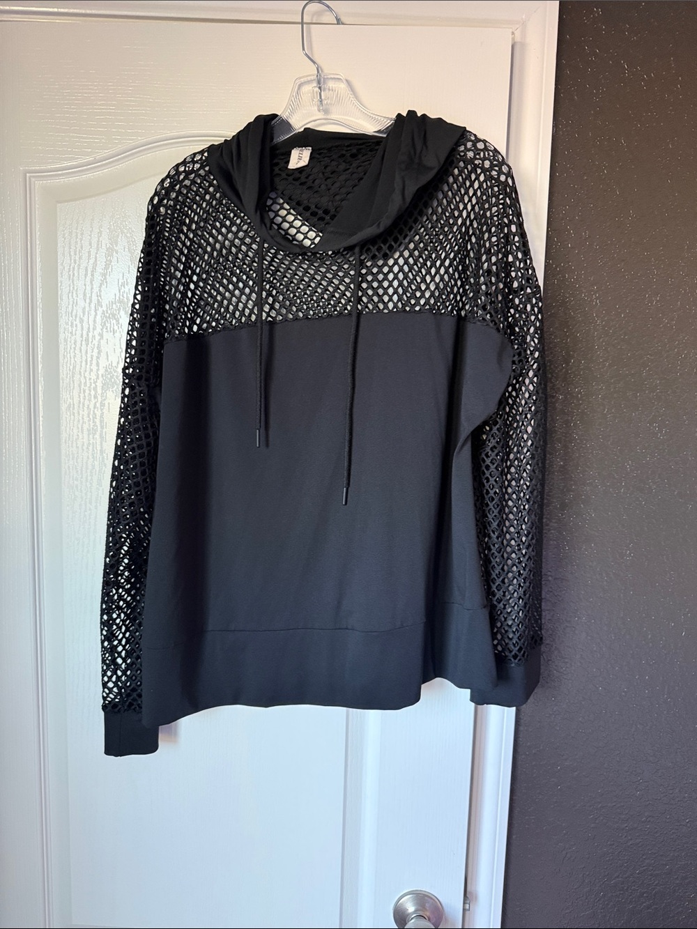 Black Mesh Panel Hoodie